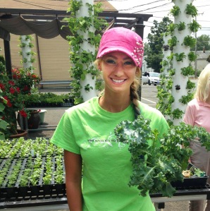 Jessica Solé with newly harvested “living” kale.